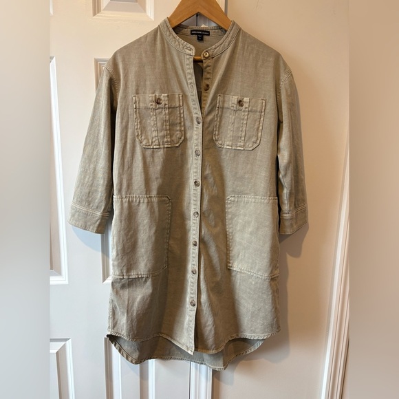 James Perse Khaki Button Down Utility Shirt Dress - Picture 4 of 11
